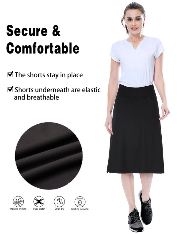 Women's 25" Midi Length Skorts Skirts with 3 Pockets Modest Skirts Women's  Knee Length Skort